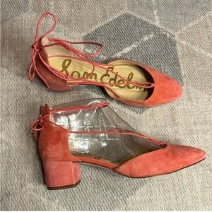 Sam Edelman Loretta D'Orsay Coral Lace
Suede Block Heel 9.5 NWOB